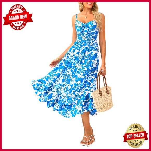 Dresses & Skirts - Floral Maxi Dress Spaghetti Strap A-Line Boho Beach Tiered Ruffle Casual